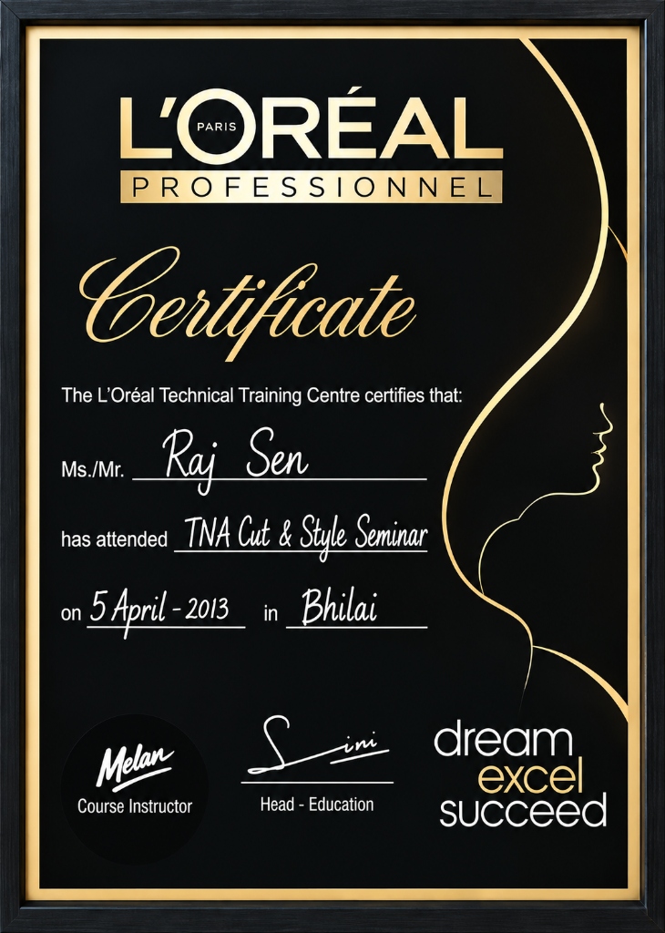 L'Or&eacute;al Professionnel Master Training Certificate - Raj Sen