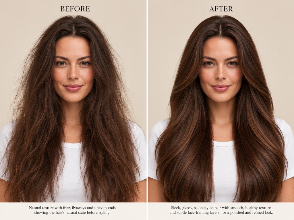 Hair Texture Smoothing Transformation Before and After